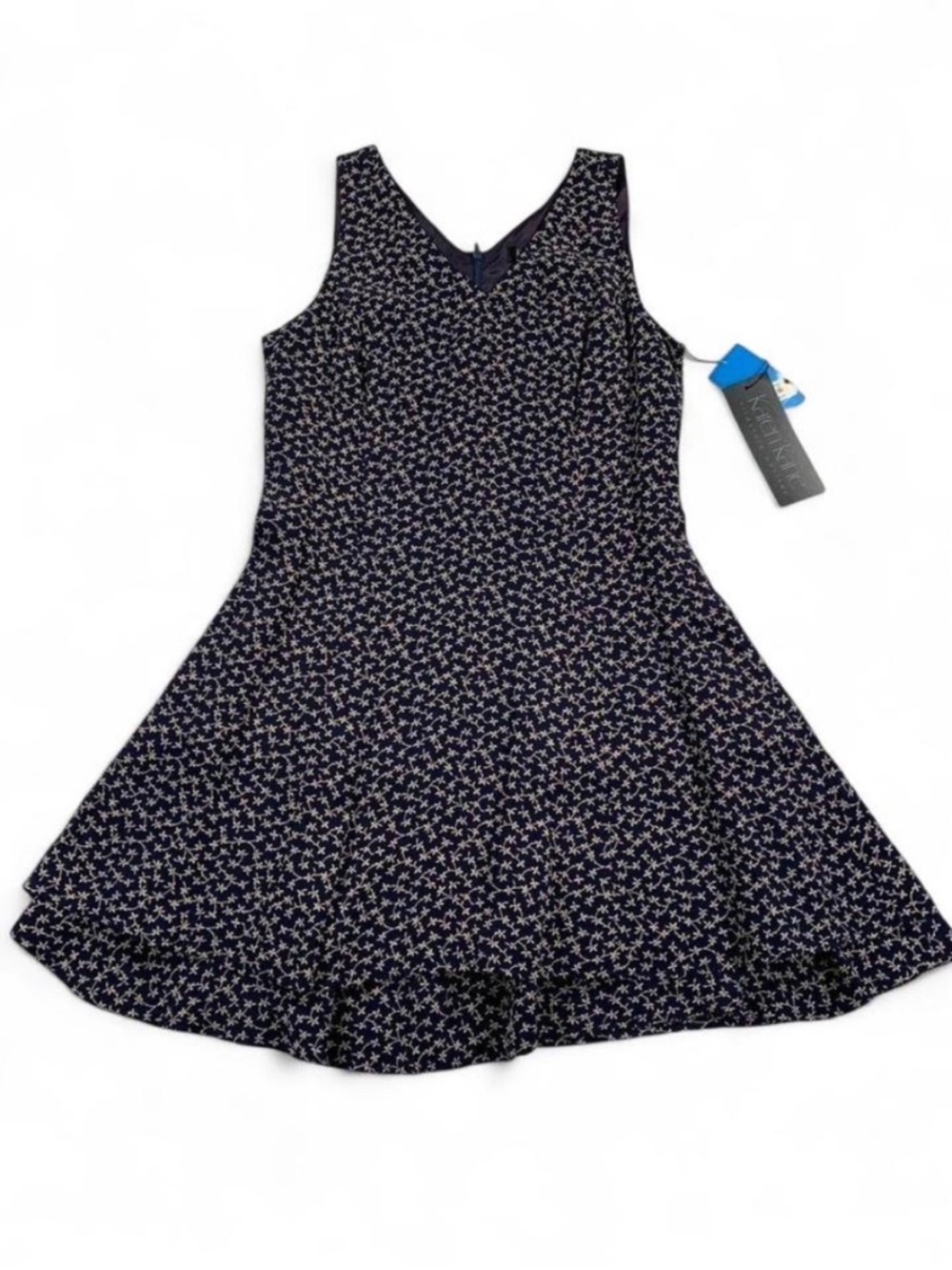 90s Karen Kane Navy Fit and Flare Skater Dress Cream English Ivy Pattern Petit
